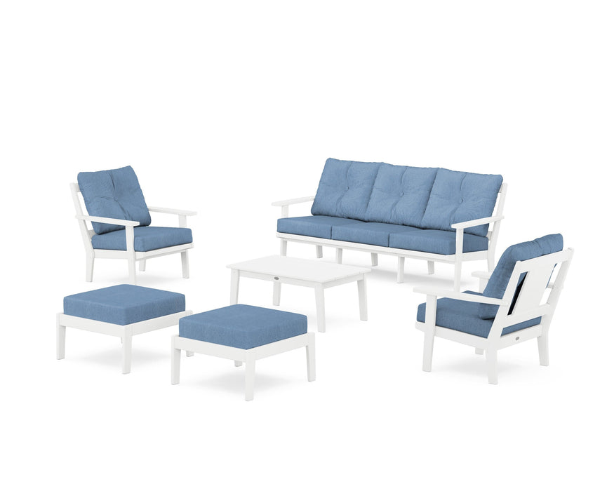 POLYWOOD Prairie 6-Piece Lounge Sofa Set in White / Sky Blue