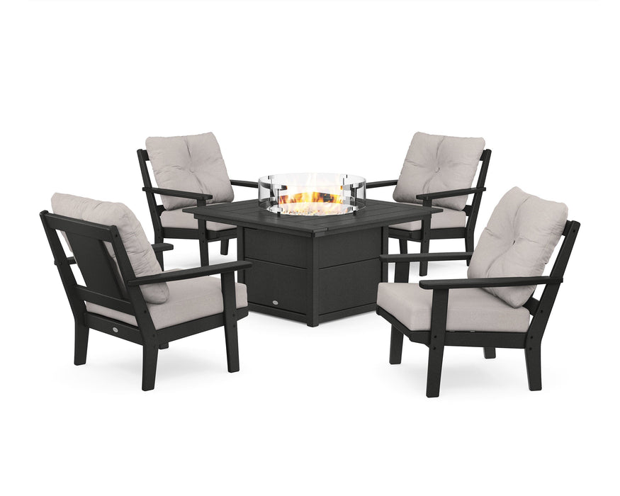 POLYWOOD Prairie 5-Piece Deep Seating Set with Fire Pit Table in Black / Dune Burlap