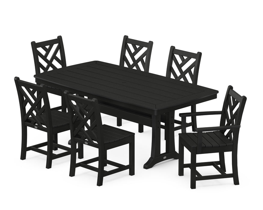 POLYWOOD Chippendale 7-Piece Nautical Trestle Dining Set in Black
