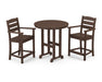 POLYWOOD Lakeside 3-Piece Round Counter Arm Chair Set in Mahogany
