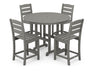 POLYWOOD Lakeside 5-Piece Round Counter Side Chair Set in Slate Grey