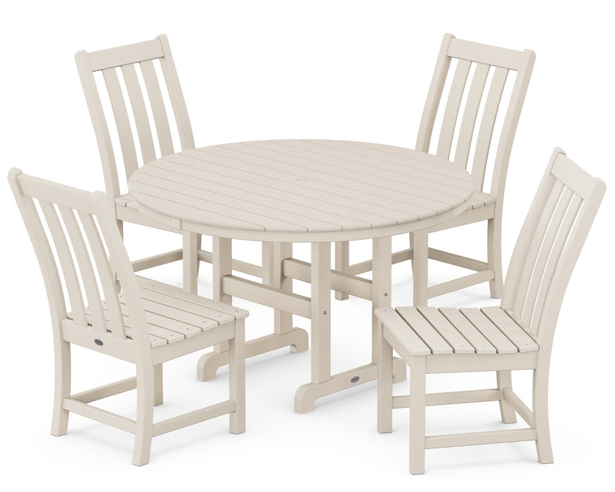 POLYWOOD Vineyard 5-Piece Round Side Chair Dining Set in Sand