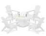 POLYWOOD Nautical 5-Piece Adirondack Chair Conversation Set with Fire Pit Table in White