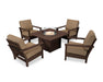 POLYWOOD Harbour 5-Piece Conversation Set with Fire Pit Table in White with Air Blue fabric