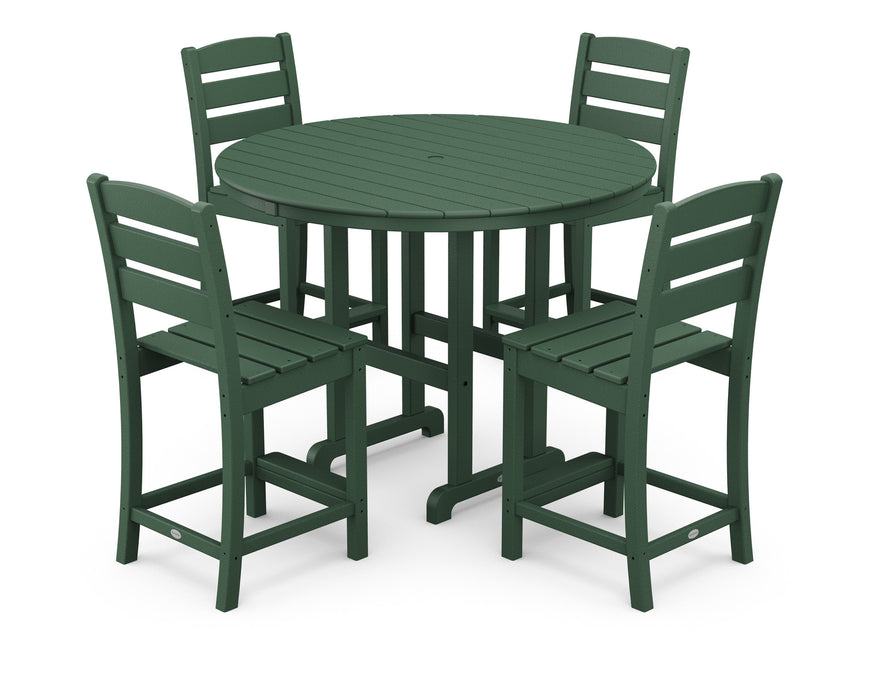 POLYWOOD Lakeside 5-Piece Round Counter Side Chair Set in Green