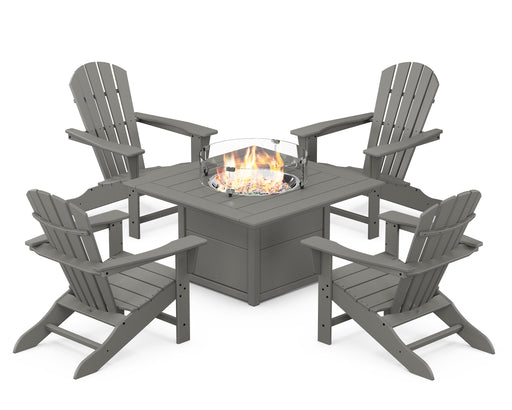 POLYWOOD Palm Coast 5-Piece Adirondack Chair Conversation Set with Fire Pit Table in Slate Grey
