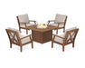 POLYWOOD Braxton 5-Piece Deep Seating Conversation Set with Fire Pit Table in Slate Grey with Natural Linen fabric