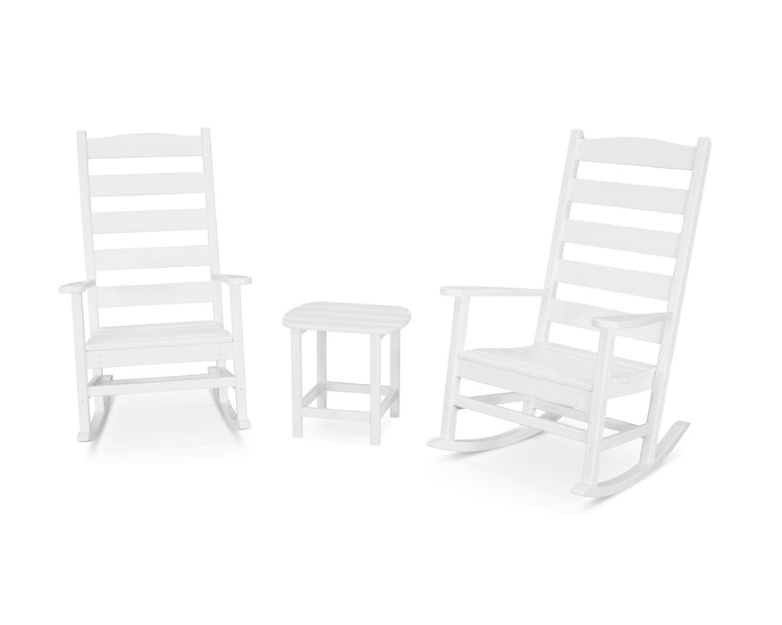 POLYWOOD Shaker 3-Piece Porch Rocking Chair Set in White