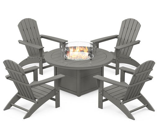 POLYWOOD Nautical 5-Piece Adirondack Chair Conversation Set with Fire Pit Table in Slate Grey