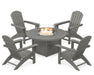 POLYWOOD Nautical 5-Piece Adirondack Chair Conversation Set with Fire Pit Table in Slate Grey