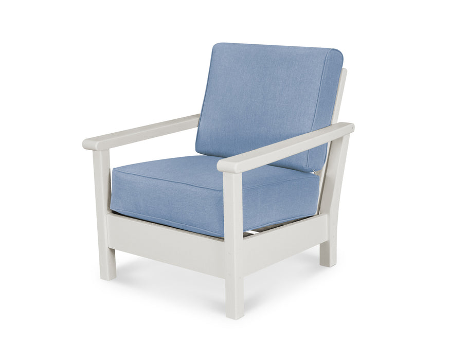 POLYWOOD Harbour Deep Seating Chair in Vintage White with Natural Linen fabric