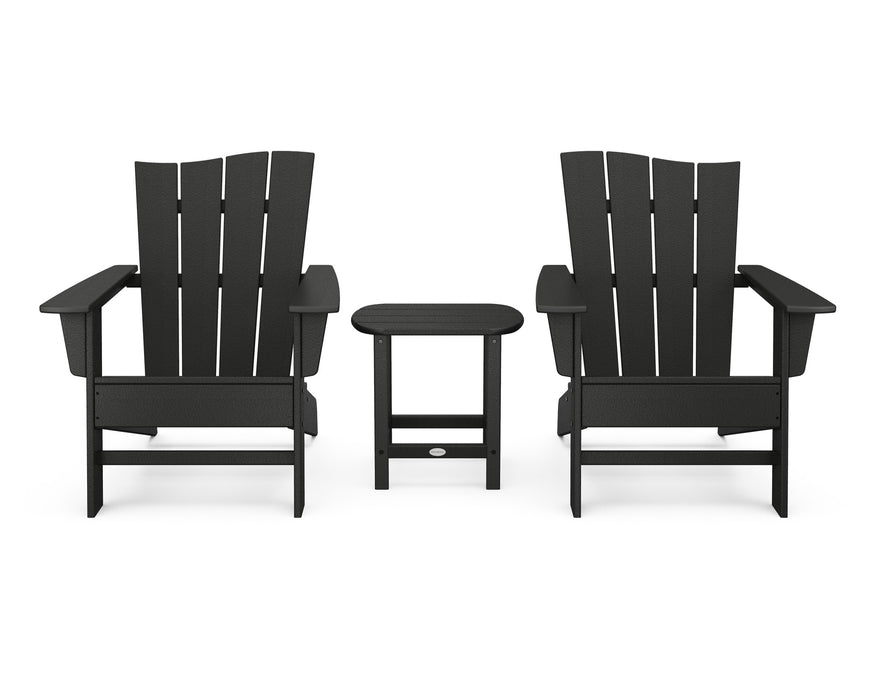 POLYWOOD Wave 3-Piece Adirondack Chair Set in Black