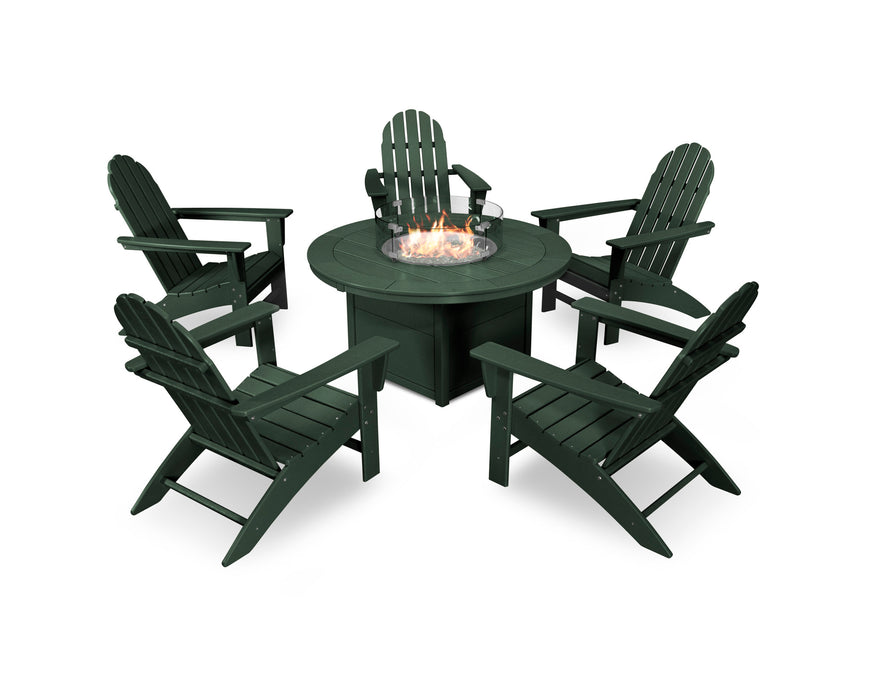 POLYWOOD Vineyard Adirondack 6-Piece Chat Set with Fire Pit Table in Green