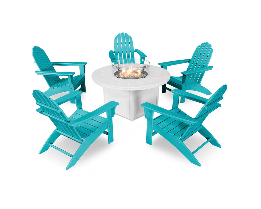 POLYWOOD Vineyard Adirondack 6-Piece Chat Set with Fire Pit Table in Aruba / White