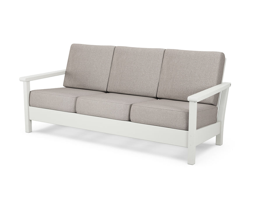 POLYWOOD Harbour Deep Seating Sofa in Vintage White with Weathered Tweed fabric
