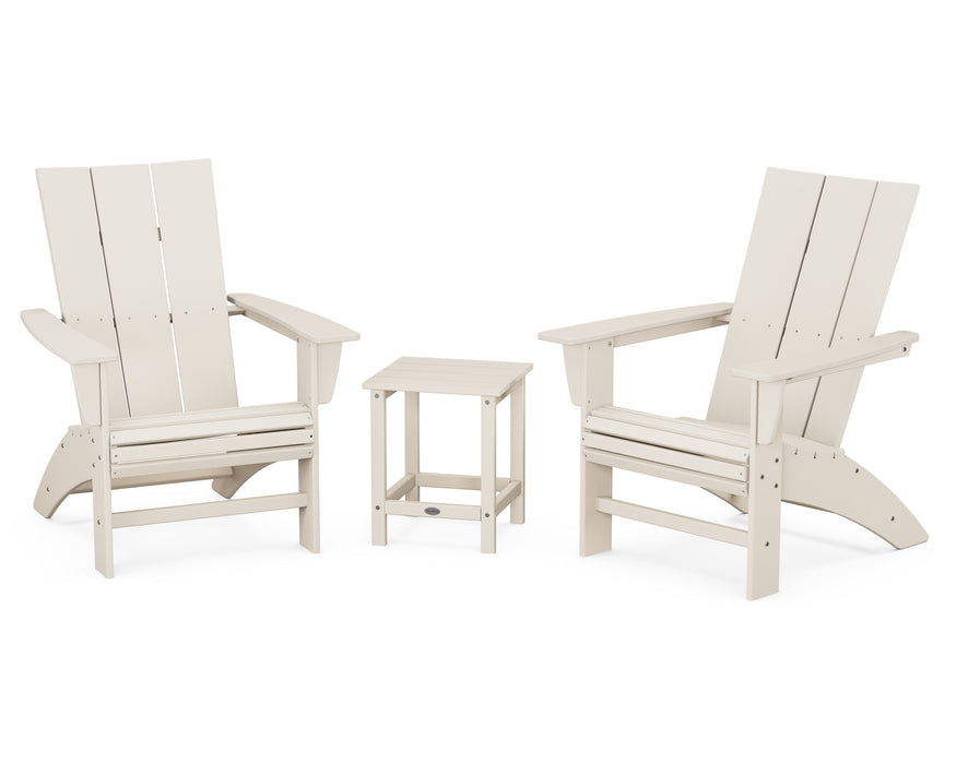 POLYWOOD Modern 3-Piece Curveback Adirondack Set with Long Island 18" Side Table in Sand