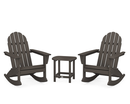 POLYWOOD Vineyard 3-Piece Adirondack Rocking Chair Set with South Beach 18" Side Table in Vintage Coffee