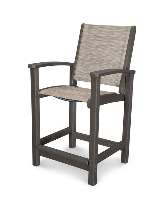POLYWOOD Coastal Counter Chair in Vintage Coffee with Onyx fabric