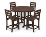 POLYWOOD Lakeside 5-Piece Round Counter Side Chair Set in Mahogany