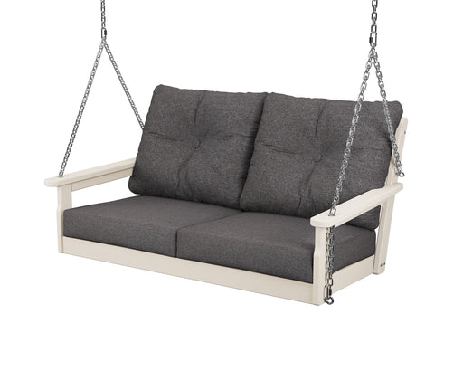 POLYWOOD Vineyard Deep Seating Swing in Sand with Ash Charcoal fabric