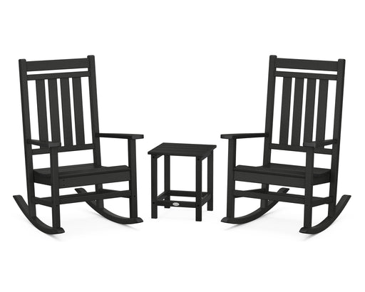 POLYWOOD Estate 3-Piece Rocking Chair Set with Long Island 18" Side Table in Black