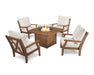 POLYWOOD Braxton 5-Piece Deep Seating Conversation Set with Fire Pit Table in Black with Grey Mist fabric