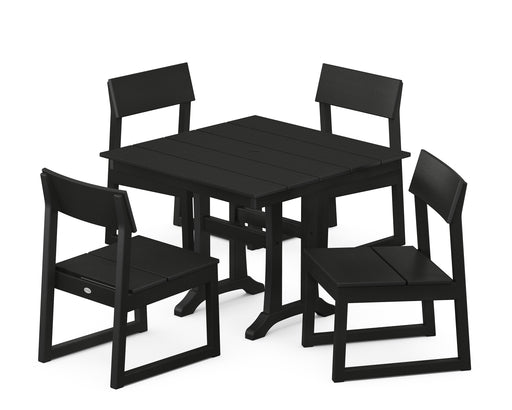 POLYWOOD EDGE 5-Piece Farmhouse Trestle Side Chair Dining Set in Black