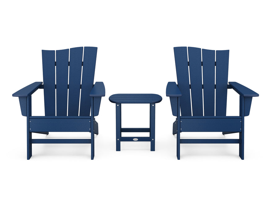 POLYWOOD Wave 3-Piece Adirondack Chair Set in Navy