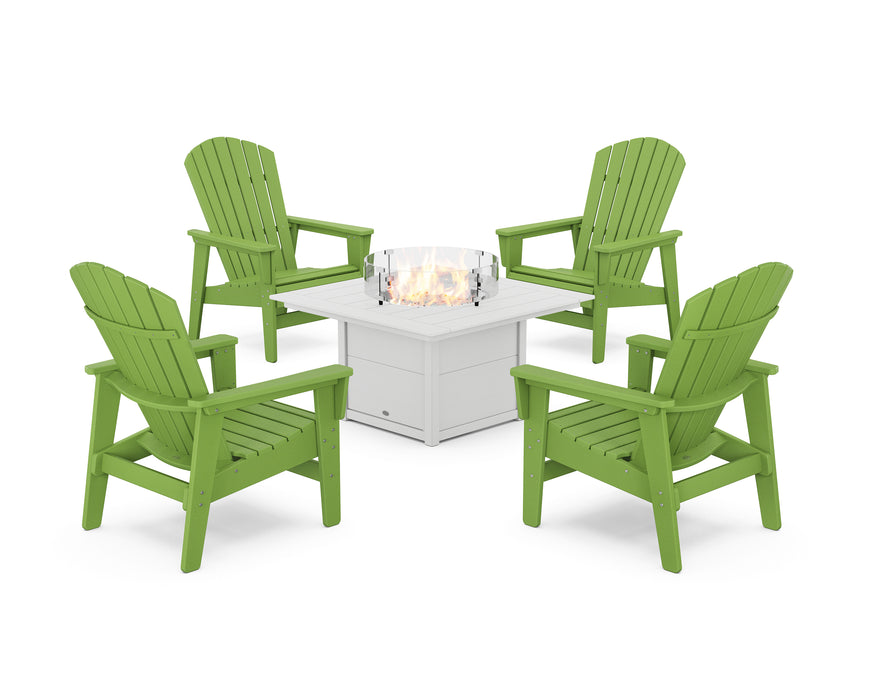 POLYWOOD® 5-Piece Nautical Grand Upright Adirondack Conversation Set with Fire Pit Table in Lime / White