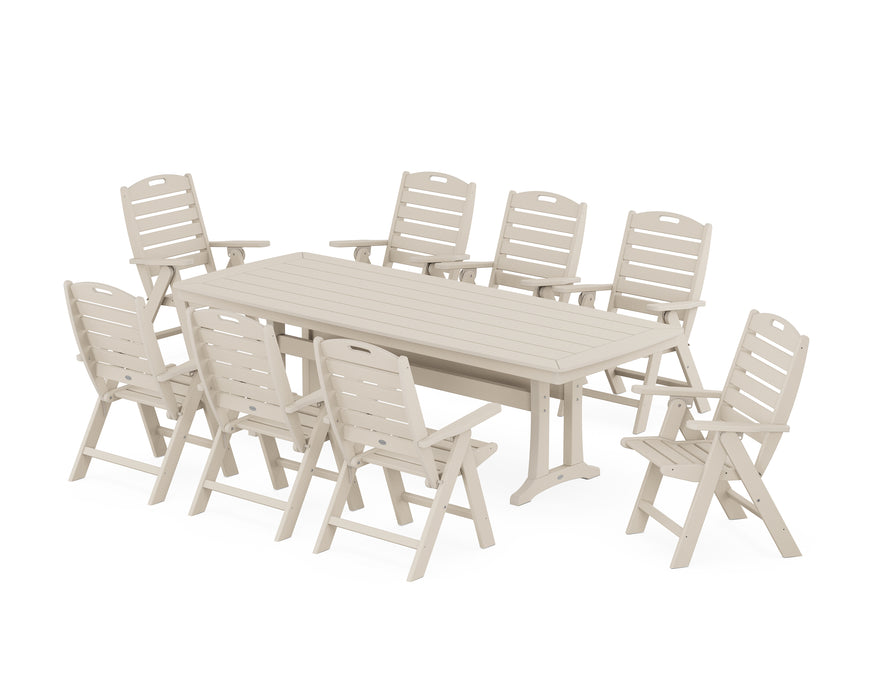POLYWOOD Nautical Highback 9-Piece Dining Set with Trestle Legs in Sand