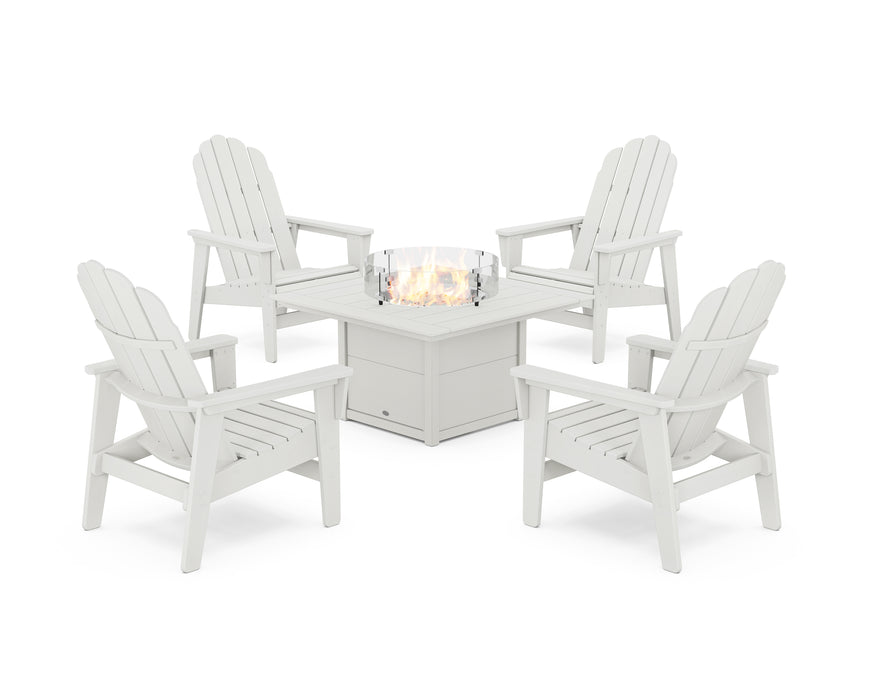POLYWOOD® 5-Piece Vineyard Grand Upright Adirondack Conversation Set with Fire Pit Table in Vintage White