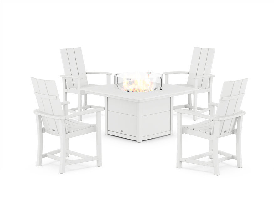 POLYWOOD® Modern 4-Piece Upright Adirondack Conversation Set with Fire Pit Table in White
