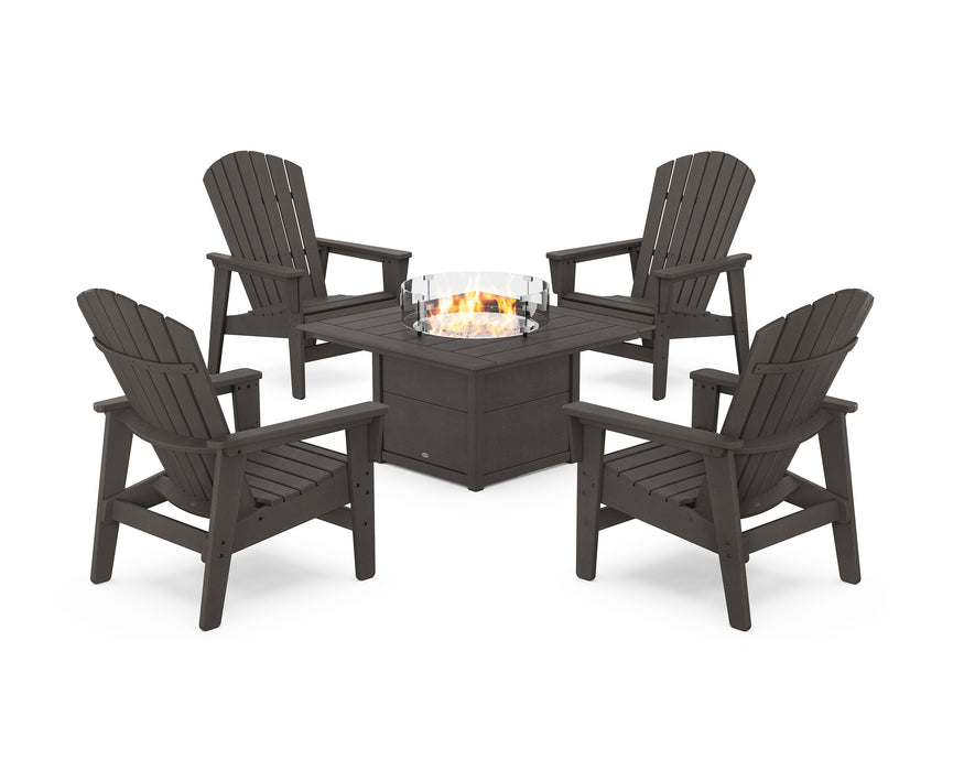 POLYWOOD® 5-Piece Nautical Grand Upright Adirondack Conversation Set with Fire Pit Table in Vintage Coffee