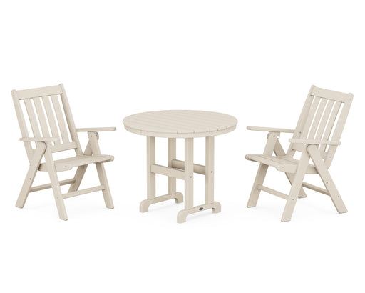 POLYWOOD Vineyard Folding Chair 3-Piece Round Dining Set in Sand