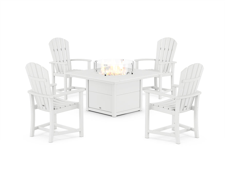 POLYWOOD® Palm Coast 4-Piece Upright Adirondack Conversation Set with Fire Pit Table in White