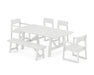 POLYWOOD EDGE 6-Piece Rustic Farmhouse Dining Set with Bench in White