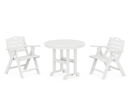 POLYWOOD Nautical Lowback 3-Piece Round Dining Set in White