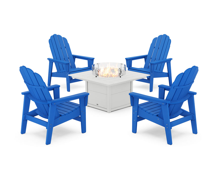 POLYWOOD® 5-Piece Vineyard Grand Upright Adirondack Conversation Set with Fire Pit Table in Aruba / White