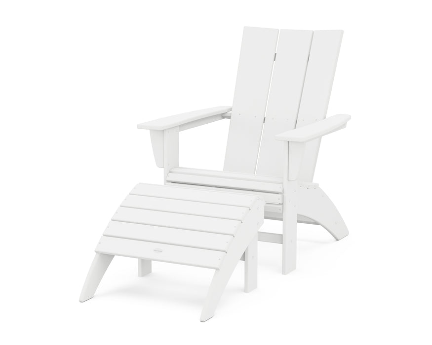 POLYWOOD Modern Curveback Adirondack Chair 2-Piece Set with Ottoman in White
