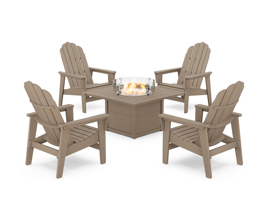 POLYWOOD® 5-Piece Vineyard Grand Upright Adirondack Conversation Set with Fire Pit Table in Vintage Sahara