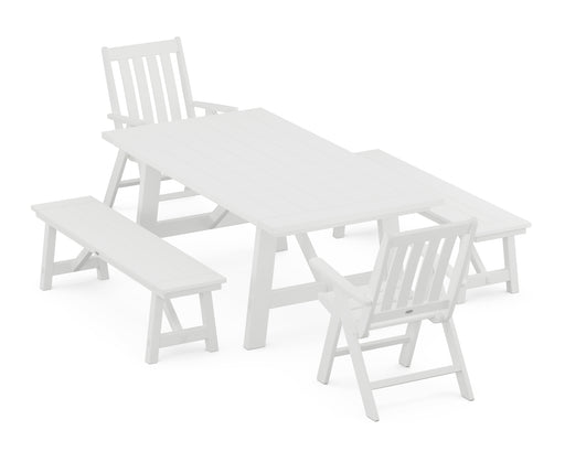 POLYWOOD Vineyard Folding 5-Piece Rustic Farmhouse Dining Set With Trestle Legs in White