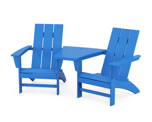 POLYWOOD Modern 3-Piece Adirondack Set with Angled Connecting Table in Pacific Blue