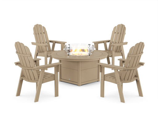 POLYWOOD® Vineyard 4-Piece Curveback Upright Adirondack Conversation Set with Fire Pit Table in Black