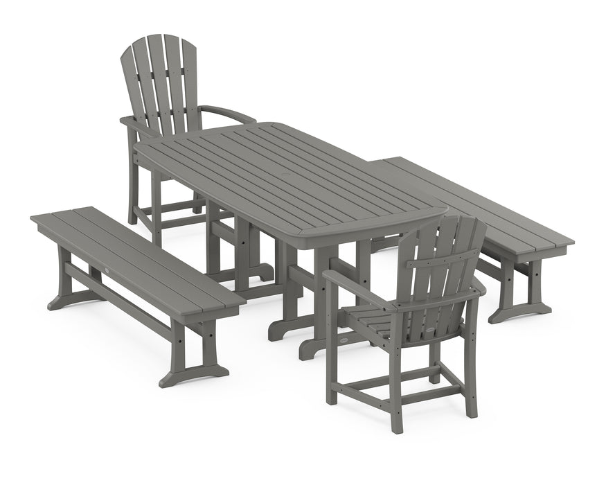 POLYWOOD Palm Coast 5-Piece Dining Set with Benches in Slate Grey