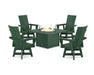 POLYWOOD® Modern 4-Piece Curveback Upright Adirondack Conversation Set with Fire Pit Table in Mahogany