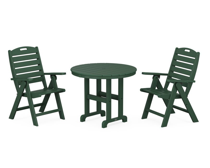 POLYWOOD Nautical Highback 3-Piece Round Dining Set in Green