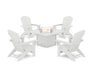 POLYWOOD® 5-Piece Nautical Grand Adirondack Conversation Set with Fire Pit Table in White
