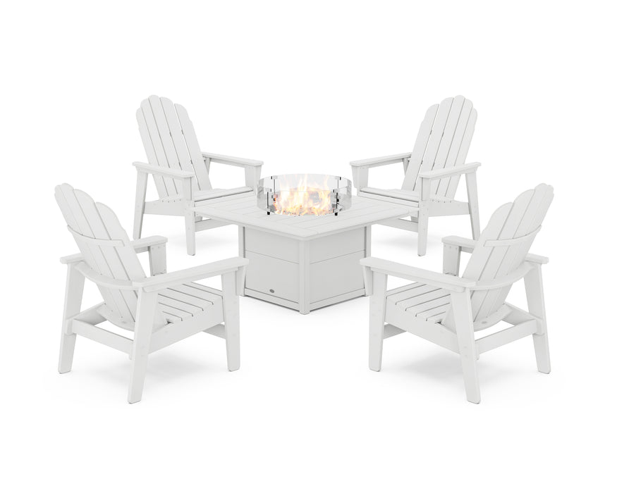 POLYWOOD® 5-Piece Vineyard Grand Upright Adirondack Conversation Set with Fire Pit Table in White