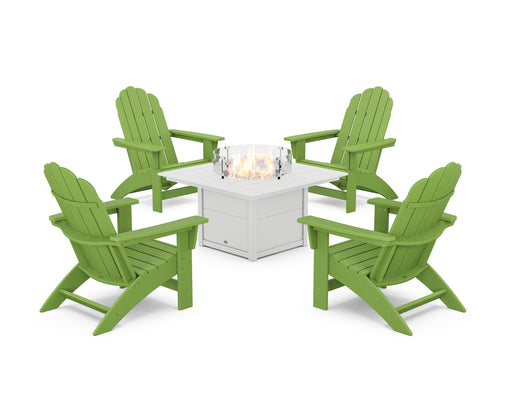 POLYWOOD® 5-Piece Vineyard Grand Adirondack Conversation Set with Fire Pit Table in Aruba / White