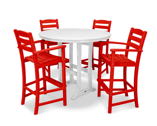 POLYWOOD La Casa Café 5-Piece Bar Dining Set in Sunset Red / White